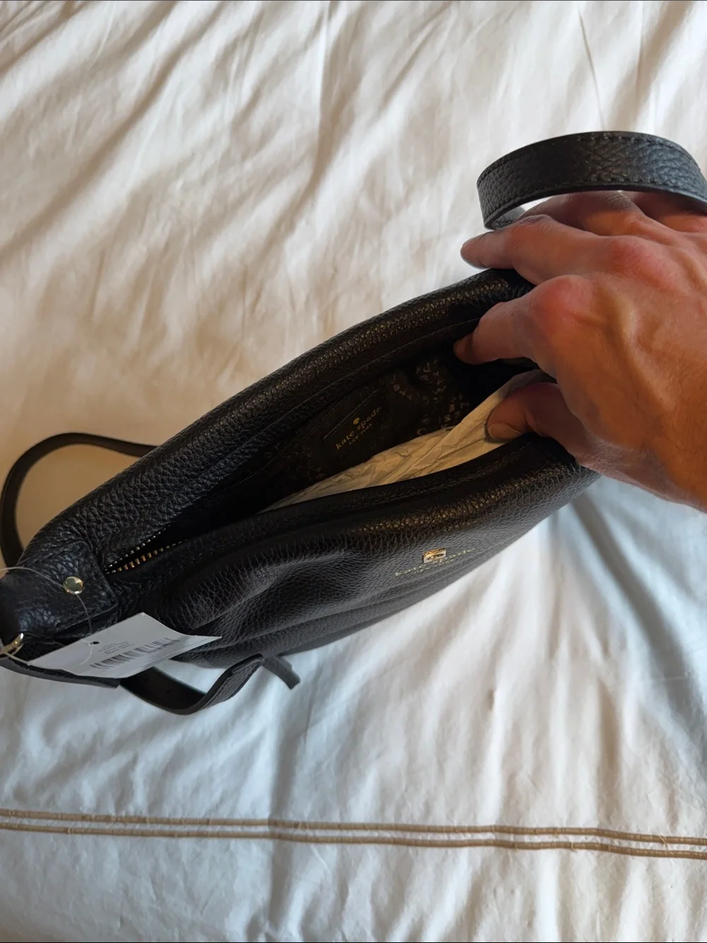 Kate Spade Starla black pebbled leather crossbody with gold logo